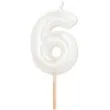 swieczka na tort cyfra 6 bialy perlowy givi 8 cm