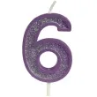 swieczka na tort cyfra 6 brokat fioletowa guirca 4 cm