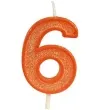 swieczka na tort cyfra 6 brokat pomaranczowa guirca 4 cm