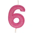 swieczka na tort cyfra 6 brokat rozowa guirca 4 cm