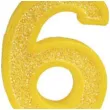 swieczka na tort cyfra 6 brokat zolta guirca 4 cm