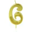 swieczka na tort cyfra 6 brokatowa zlota jix 12 cm
