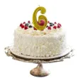 swieczka na tort cyfra 6 brokatowa zlota jix 12 cm