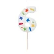 swieczka na tort cyfra 6 konfetti bialy partydeco 10 cm