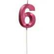 swieczka na tort cyfra 6 rozowa folat 7 cm