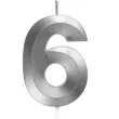 swieczka na tort cyfra 6 srebrna jix 12 cm