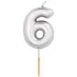 swieczka na tort cyfra 6 srebrny metalik givi 8 cm