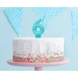 swieczka na tort cyfra 6 wypustki niebieska jasna perlowa godan 7 cm