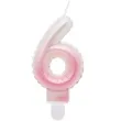 swieczka na tort cyfra 6 wypustki ombre bialo rozowa perlowa godan 7 cm