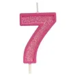 swieczka na tort cyfra 7 brokat rozowa guirca 4 cm
