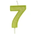 swieczka na tort cyfra 7 brokat zielona guirca 4 cm