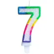 swieczka na tort cyfra 7 teczowa brokatowa kraszek 7 cm