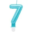 swieczka na tort cyfra 7 wypustki niebieska jasna perlowa godan 7 cm