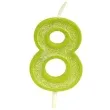 swieczka na tort cyfra 8 brokat zielona guirca 4 cm