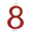 swieczka na tort cyfra 8 czerwona brokatowa dekora
