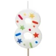 swieczka na tort cyfra 8 konfetti bialy partydeco 10 cm