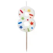 swieczka na tort cyfra 8 konfetti bialy partydeco 10 cm