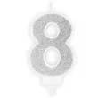 swieczka na tort cyfra 8 srebrna brokatowa partydeco 7 cm