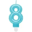swieczka na tort cyfra 8 wypustki niebieska jasna perlowa godan 7 cm