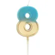 swieczka na tort cyfra 8 zloto niebieska folat 5 cm