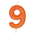 swieczka na tort cyfra 9 brokat pomaranczowa guirca 4 cm