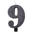 swieczka na tort cyfra 9 czarna brokatowa givi 9 5 cm