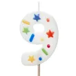 swieczka na tort cyfra 9 konfetti bialy partydeco 10 cm