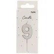 swieczka na tort cyfra 9 srebrna folat 8 cm