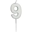 swieczka na tort cyfra 9 srebrna folat 8 cm