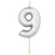 swieczka na tort cyfra 9 srebrny metalik givi 8 cm