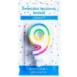 swieczka na tort cyfra 9 teczowa brokatowa kraszek 7 cm