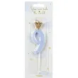 swieczka na tort cyfra 9 w koronie blekitna partydeco 9 5 cm