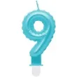 swieczka na tort cyfra 9 wypustki niebieska jasna perlowa godan 7 cm