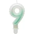 swieczka na tort cyfra 9 wypustki ombre bialo zielona perlowa godan 7 cm