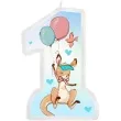 swieczka na tort roczek cyferka 1 z kangurkiem niebieska godan