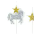 swieczki na tort pikery konie z gwiazdkami srebrno zlote partypal 3 szt