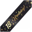 szarfa urodzinowa 18 urodziny glamour czarno zlota 160 cm