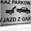 tabliczka informacyjna znak na brame zakaz parkowania wyjazd z garazu srebrny 20x10 cm