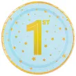 talerzyki papierowe 1 st birthday zlote gwiazdki blekitny partypal 18 cm 6 szt