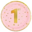 talerzyki papierowe 1 st birthday zlote gwiazdki rozowy jasny partypal 18 cm 6 szt