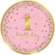 talerzyki papierowe 1st birthday urodziny rozowe amscan 23 cm 8 szt
