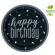 talerzyki papierowe glitz happy birthday czarno srebrne unique 23 cm 8 szt