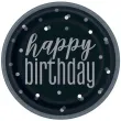 talerzyki papierowe glitz happy birthday czarno srebrne unique 23 cm 8 szt