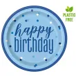 talerzyki papierowe glitz happy birthday niebieskie unique 23 cm 8 szt