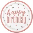 talerzyki papierowe glitz happy birthday rozowo zlote unique 23 cm 8 szt