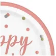 talerzyki papierowe glitz happy birthday rozowo zlote unique 23 cm 8 szt