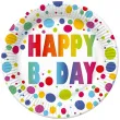 talerzyki papierowe happy b day kolorowe groszki maki 18 cm 8 szt