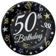 talerzyki papierowe happy birthday 50 urodziny b c czarny godan 18 cm 8 szt