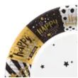 talerzyki papierowe happy birthday gwiazdki czarne zlote maki 18 cm 8 szt