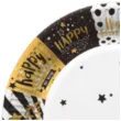 talerzyki papierowe happy birthday gwiazdki czarne zlote maki 23 cm 8 szt